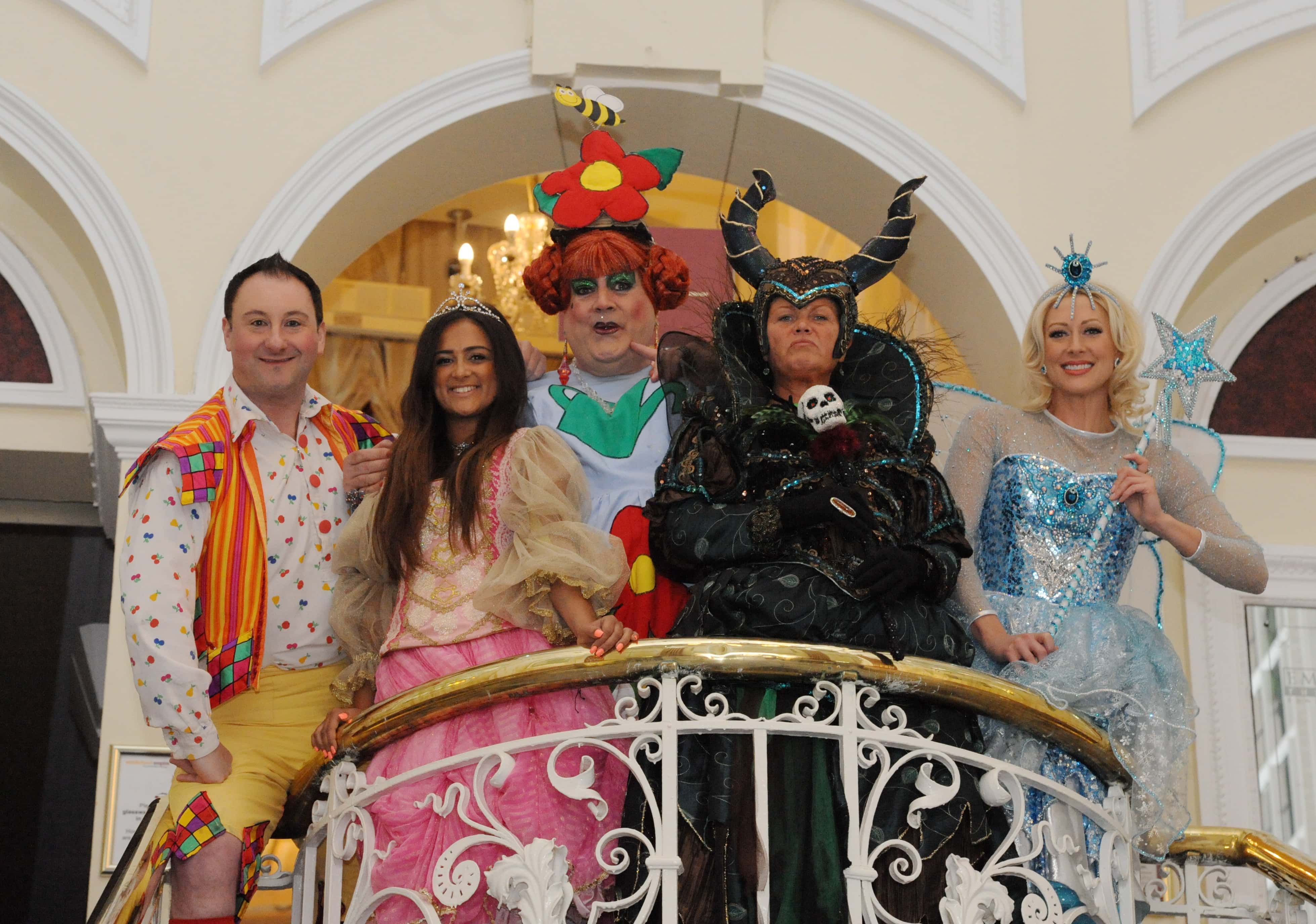 Dated: 10/10/2016 The cast from the classic tale of Sleeping Beauty who will perform at Sunderland Empire from 9 - 31 December 2016. Left to right, Andrew Agnew (Silly Billy), Amy-Leigh Hickman (Briar Rose), Bobby Crush (Nurse Nelly), Vicky Entwistle (Carabosse) and Faye Tozer (The Good Fairy).